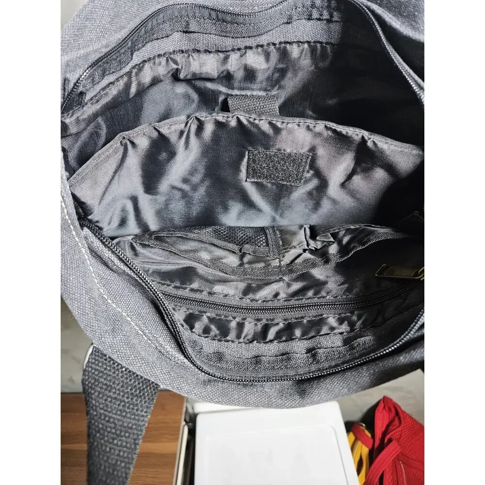 Gray Canvas Shoulder/Messenger Laptop/Book Bag w/ Adjustable Strap Fits 13-14 in